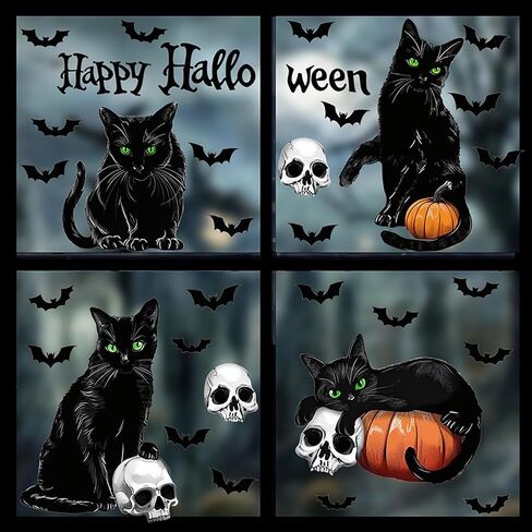 Halloween Large Ghost Window Clings Halloween Window Stickers White Ghost Bat Black Cat Pumpkin Windows Cling Decorations Cute Windows Decals for Holiday Party Home School Store Glass Decor in Saudi Arabia