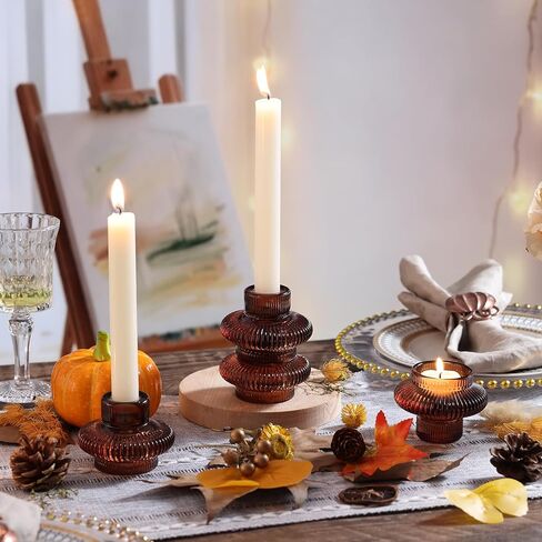 حاملي الشمعدانات الأخضر مجموعة من 8 ، شريط الزجاج تفتت شموع حاملي ديكور للغرفة اليومية/حفل زفاف/منزل ، حاملي شموع مزدوجة الجانب الشموع للشمعدانات/شموع Tealight in Kuwait