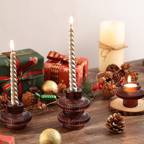 حاملي الشمعدانات الأخضر مجموعة من 8 ، شريط الزجاج تفتت شموع حاملي ديكور للغرفة اليومية/حفل زفاف/منزل ، حاملي شموع مزدوجة الجانب الشموع للشمعدانات/شموع Tealight in Kuwait