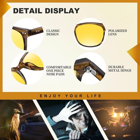 Night Vision Driving Glasses Polarized Anti-glare, HD Yellow Tinted Glasses for Women Men in Saudi Arabia