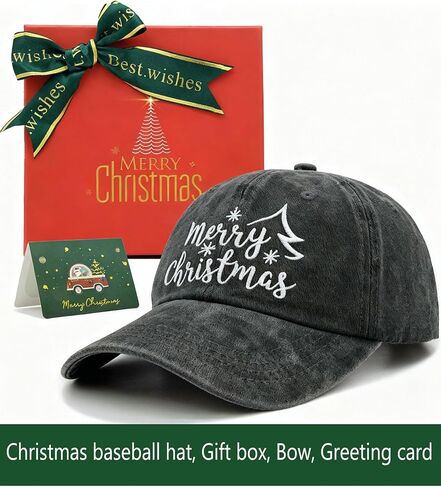 Merry Christmas Baseball Cap with Gift Box, for Women Men, Adjustable Embroidered Red Xmas Hat in Saudi Arabia