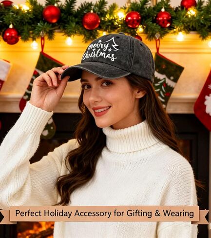 Merry Christmas Baseball Cap with Gift Box, for Women Men, Adjustable Embroidered Red Xmas Hat in Saudi Arabia