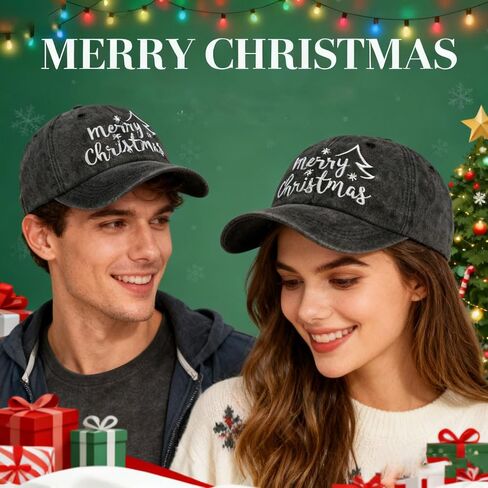 Merry Christmas Baseball Cap with Gift Box, for Women Men, Adjustable Embroidered Red Xmas Hat in Saudi Arabia