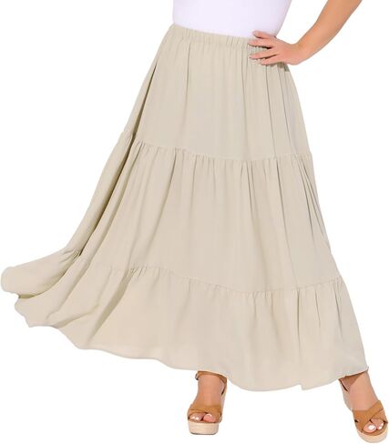 Agnes Orinda Plus Size Women's Swing Maxi Skirt Elastic High Waist Boho Flowy Casual Aline Long Beach Skirts in Saudi Arabia