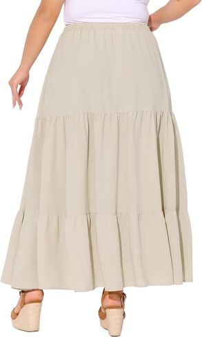 Agnes Orinda Plus Size Women's Swing Maxi Skirt Elastic High Waist Boho Flowy Casual Aline Long Beach Skirts in Saudi Arabia