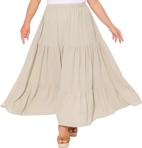 Agnes Orinda Plus Size Women's Swing Maxi Skirt Elastic High Waist Boho Flowy Casual Aline Long Beach Skirts in Saudi Arabia