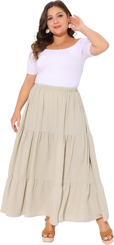 Agnes Orinda Plus Size Women's Swing Maxi Skirt Elastic High Waist Boho Flowy Casual Aline Long Beach Skirts in Saudi Arabia
