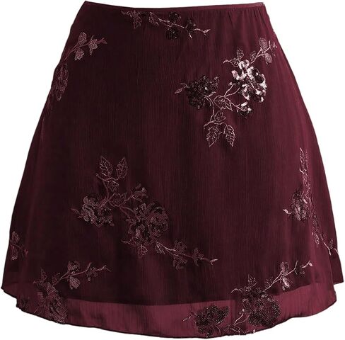 تنانير SweatyRocks النسائية ذات الحجم الكبير ذات الترتر والتطريز الزهري Y2K تنورة قصيرة على شكل حرف A in Kuwait