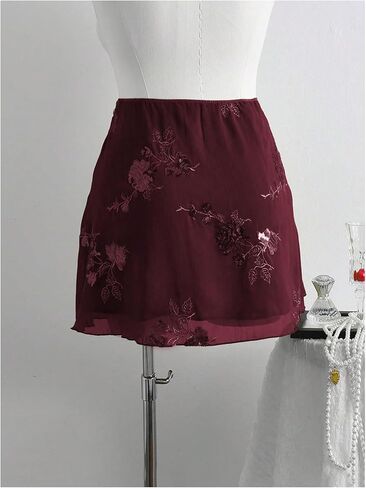 تنانير SweatyRocks النسائية ذات الحجم الكبير ذات الترتر والتطريز الزهري Y2K تنورة قصيرة على شكل حرف A in Kuwait