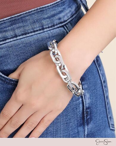 Jessica Simpson Jewelry Silver-Tone Statement Link Bracelet for Women 7", Modern Chunky Bracelets for Women in Saudi Arabia