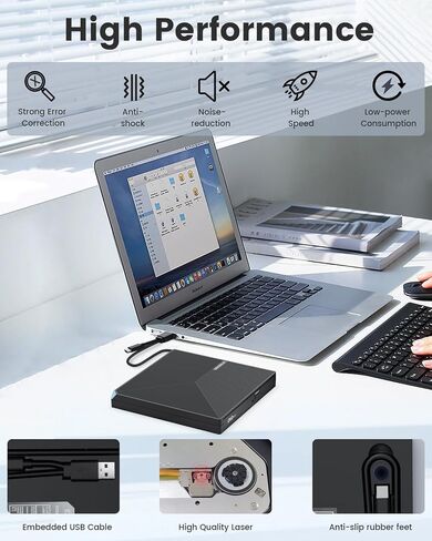 External CD DVD Drive for Laptop, USB 3.0 Type-C Ultra Slim 13mm DVD Player Portable CD DVD +/-RW Drive CD Burner Reader Writer Recorder for Desktop PC Windows 11/10/8/7 Linux Mac OS (Red) in Kuwait