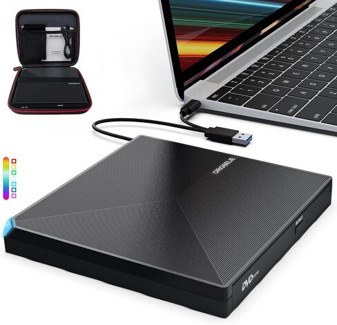 External CD DVD Drive for Laptop, USB 3.0 Type-C Ultra Slim 13mm DVD Player Portable CD DVD +/-RW Drive CD Burner Reader Writer Recorder for Desktop PC Windows 11/10/8/7 Linux Mac OS (Red) in Kuwait