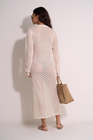 Gottex Women's Beach Life Isabel Cover-Up Dress One-Size Fits Most, Shell-Like Crochet Pattern, High Neck, Long Sleeves in Saudi Arabia