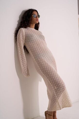 Gottex Women's Beach Life Isabel Cover-Up Dress One-Size Fits Most, Shell-Like Crochet Pattern, High Neck, Long Sleeves in Saudi Arabia