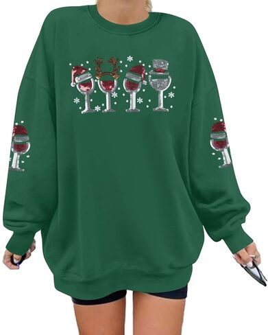 KIDDAD Chrismas Sweatshirt for Women Sequin Light Long Sleeve Sweater Bow Xmas Pullover Tops Holiday Crewneck Shirts in Saudi Arabia
