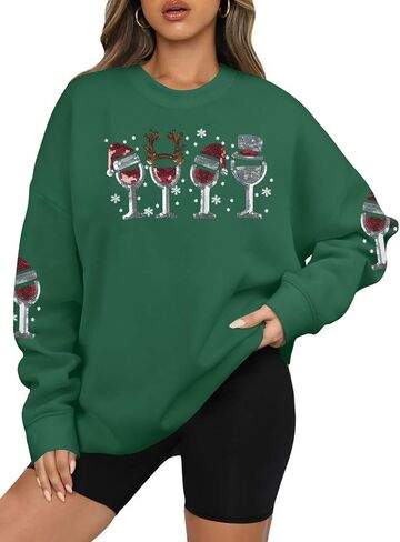 KIDDAD Chrismas Sweatshirt for Women Sequin Light Long Sleeve Sweater Bow Xmas Pullover Tops Holiday Crewneck Shirts in Saudi Arabia