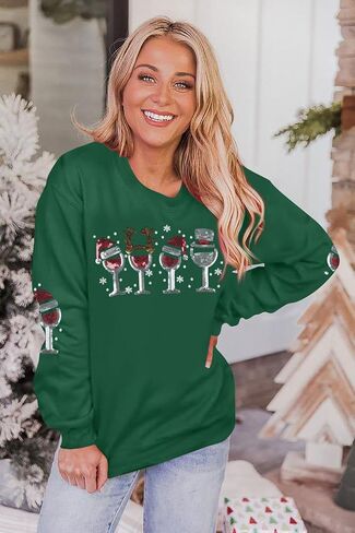 KIDDAD Chrismas Sweatshirt for Women Sequin Light Long Sleeve Sweater Bow Xmas Pullover Tops Holiday Crewneck Shirts in Saudi Arabia