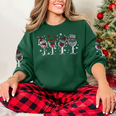 KIDDAD Chrismas Sweatshirt for Women Sequin Light Long Sleeve Sweater Bow Xmas Pullover Tops Holiday Crewneck Shirts in Saudi Arabia