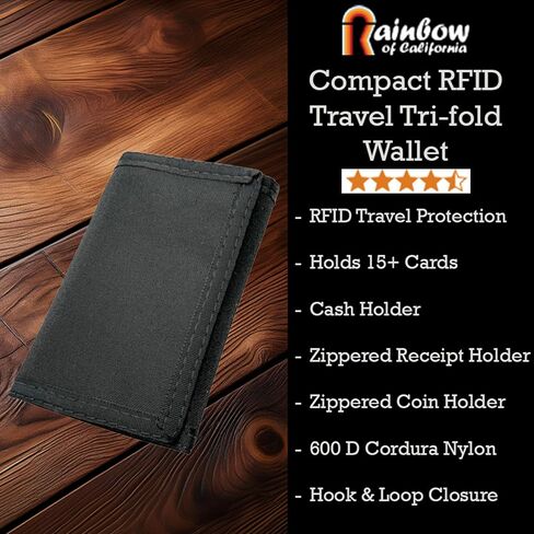 Tactical RFID Blocking Nylon Trifold Wallet for Men - Durable 600D Cordura, Water-Resistant, 15+ Card Slots, Compact 5x3.25in, USA Made, for Military, Outdoor & Travel Use - Includes a Coin Pocket! in Kuwait
