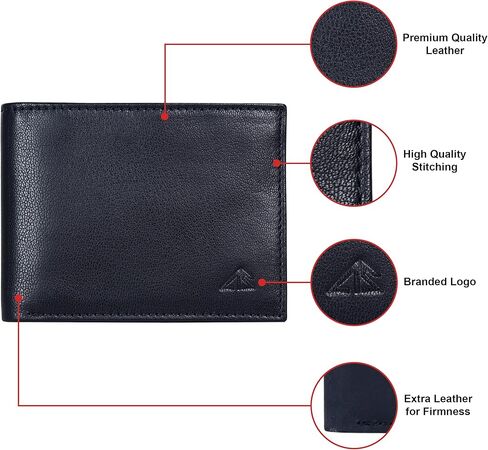 ASAD Leather Bifold Wallets For Men With 2 Note Compartment, 6 Card Slots, 2 Slip Pocket & 1 ID Slot, Leather Bifold Wallets For Men, Color - Black in Kuwait