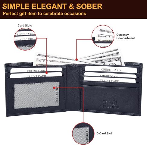 ASAD Leather Bifold Wallets For Men With 2 Note Compartment, 6 Card Slots, 2 Slip Pocket & 1 ID Slot, Leather Bifold Wallets For Men, Color - Black in Kuwait