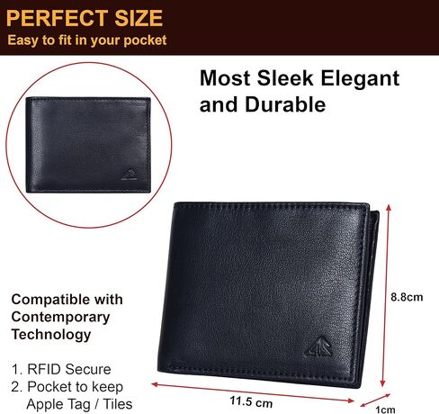 ASAD Leather Bifold Wallets For Men With 2 Note Compartment, 6 Card Slots, 2 Slip Pocket & 1 ID Slot, Leather Bifold Wallets For Men, Color - Black in Kuwait