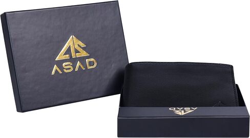 ASAD Leather Bifold Wallets For Men With 2 Note Compartment, 6 Card Slots, 2 Slip Pocket & 1 ID Slot, Leather Bifold Wallets For Men, Color - Black in Kuwait