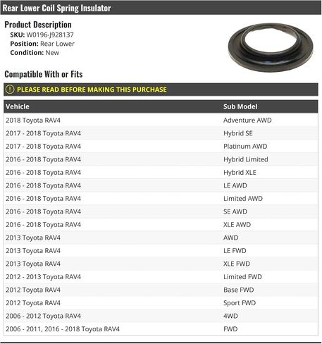 عازل زنبركي خلفي سفلي - متوافق مع 2006-2013، 2016-2018 Toyota RAV4 in Saudi Arabia