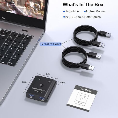 USB Switch 2 in 2 Out, USB Switcher 2 Computers Sharing Keyboard Mouse Printer Scanner, USB3.0 5Gbps Switcher, Keyboard Mouse Switch, 2 Port USB-A Switch Selector, Printer Splitter for Two Computers in Saudi Arabia