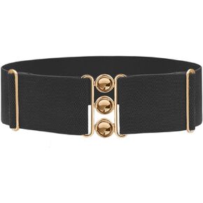 Women Adjustable Belts Wide Elastic Stretchy Belt Gold Buckle Belts for Dresses & Casual Fits waist up to 48 Inch in Kuwait
