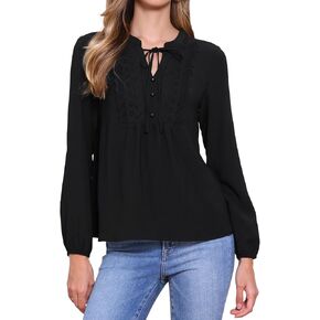 Allegra K Long Sleeve Blouses for Women Tie Front Casual V Neck Fall Blouse Shirts in Saudi Arabia