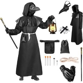 Plague Doctor Halloween Costume Adult Men White,8 Pcs Plague Doctor Outfit with Mask for Mens Halloween Costumes in Kuwait