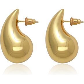 18K Gold-Plated, Hypoallergenic, Nickel Free, Large Teardrop Chunky Hollow Hoop Earrings for Women with Luxe Red Box in Saudi Arabia