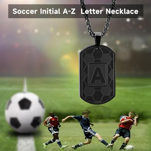 Soccer Initial Necklace for Men Boys Kids Teen Dog Tag Letter Pendant Sport Soccer Athletes Jewelry Gifts for Kids Boys Men Teens Boyfriend Husband Dad in Kuwait