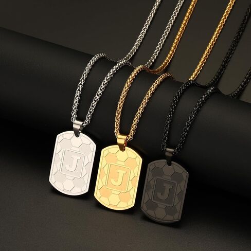 Soccer Initial Necklace for Men Boys Kids Teen Dog Tag Letter Pendant Sport Soccer Athletes Jewelry Gifts for Kids Boys Men Teens Boyfriend Husband Dad in Kuwait