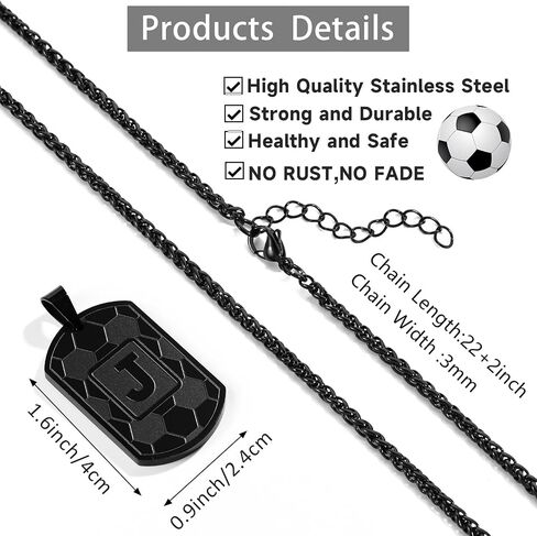 Soccer Initial Necklace for Men Boys Kids Teen Dog Tag Letter Pendant Sport Soccer Athletes Jewelry Gifts for Kids Boys Men Teens Boyfriend Husband Dad in Kuwait
