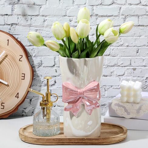 1pcs Pink Ceramic Bow Vase 9 x 5 inches,Unique Cute Modern Decorative Bouquet Flower Large Vases for Home Living Room Table Decor Women Girl Gifts in Saudi Arabia