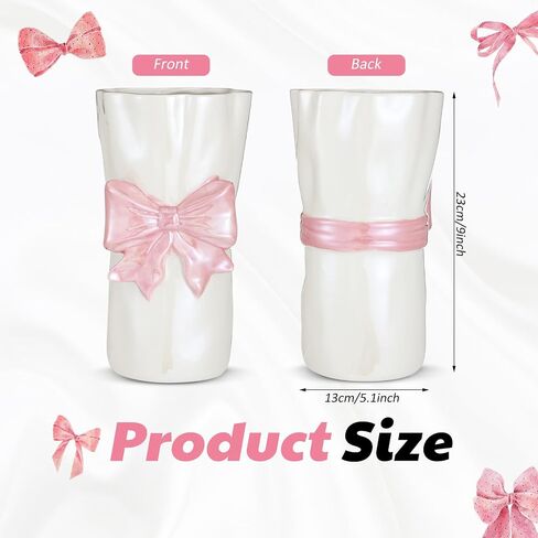 1pcs Pink Ceramic Bow Vase 9 x 5 inches,Unique Cute Modern Decorative Bouquet Flower Large Vases for Home Living Room Table Decor Women Girl Gifts in Saudi Arabia