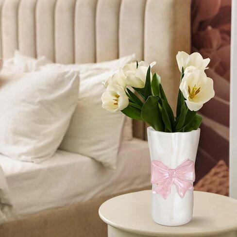 1pcs Pink Ceramic Bow Vase 9 x 5 inches,Unique Cute Modern Decorative Bouquet Flower Large Vases for Home Living Room Table Decor Women Girl Gifts in Saudi Arabia