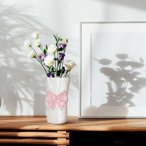 1pcs Pink Ceramic Bow Vase 9 x 5 inches,Unique Cute Modern Decorative Bouquet Flower Large Vases for Home Living Room Table Decor Women Girl Gifts in Saudi Arabia