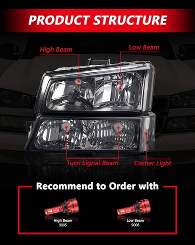 مجموعة المصابيح الأمامية Torchbeam متوافقة مع 1999-2002 Chevy Silverado 1500/2500 زوج Fornt Head Light متوافق مع 2001-2006 Tahoe OE Headlamp استبدال العنبر العاكس عدسة شفافة in Saudi Arabia