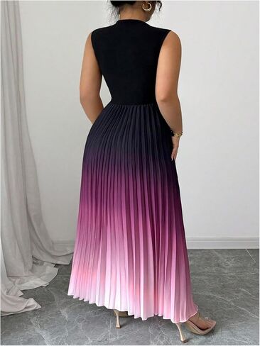 SOLY HUX Women's Plus Size Maxi Dress Ombre Mock Neck Sleeveless Pleated A Line Flowy Long Dresses in Saudi Arabia
