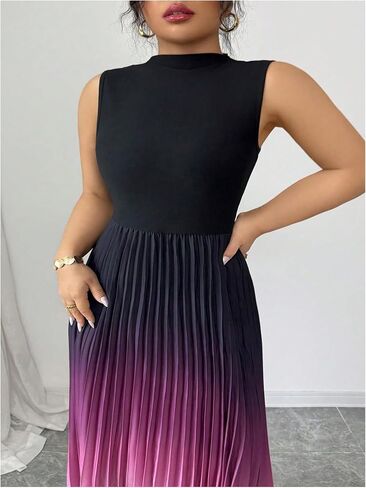 SOLY HUX Women's Plus Size Maxi Dress Ombre Mock Neck Sleeveless Pleated A Line Flowy Long Dresses in Saudi Arabia