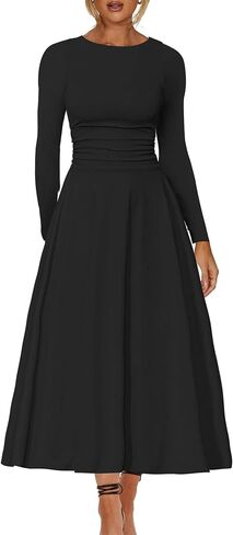 Kaximil Women's Long Sleeve Corset A Line Maxi Dress Ruffle Ruched Waist Flowy Long Dress in Saudi Arabia