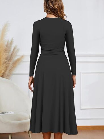 Kaximil Women's Long Sleeve Corset A Line Maxi Dress Ruffle Ruched Waist Flowy Long Dress in Saudi Arabia