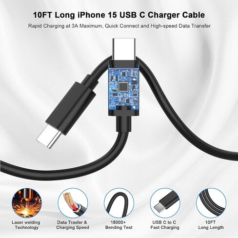 iPhone 16 Charger 10FT Fast Charging, 2 Pack PD 20W USB C Charger Fast Charging with 10FT Long USB C to C Charging Cable for iPhone 16/16 Plus/16 Pro/16 Pro Max/15/15 Plus/15 Pro/15 Pro Max in Saudi Arabia