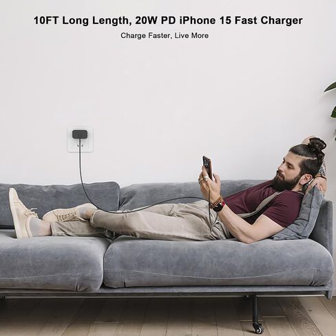 iPhone 16 Charger 10FT Fast Charging, 2 Pack PD 20W USB C Charger Fast Charging with 10FT Long USB C to C Charging Cable for iPhone 16/16 Plus/16 Pro/16 Pro Max/15/15 Plus/15 Pro/15 Pro Max in Saudi Arabia