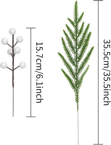 Set of 40 Artificial Norfolk Pine Branches with Red Berry 12.8" Christmas Greenery Picks Norfolk Pine Stems Fake Pine Tree Needle Sprigs for Vase Filler DIY Craft Garland Home Decorations (Frost) in Kuwait