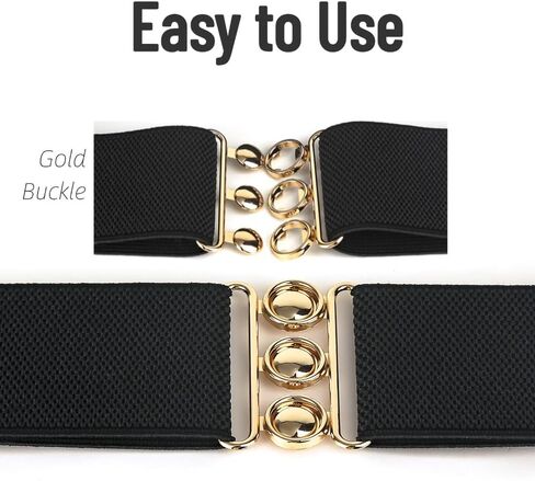 Women Adjustable Belts Wide Elastic Stretchy Belt Gold Buckle Belts for Dresses & Casual Fits waist up to 48 Inch in Kuwait
