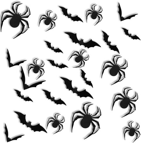 Bats Halloween Decorations, 204 Pcs Realistic 3D Spiders & Bats Halloween Decor Indoor Outdoor Party Supplies Black Scary Spider Bat Stickers for DIY Window Wall Decals DIY Home Decor in Saudi Arabia
